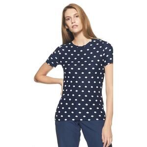 Express Luxe Tee XS Blue White Polka Dot Satin Feel NWT Work Office Casual Chic